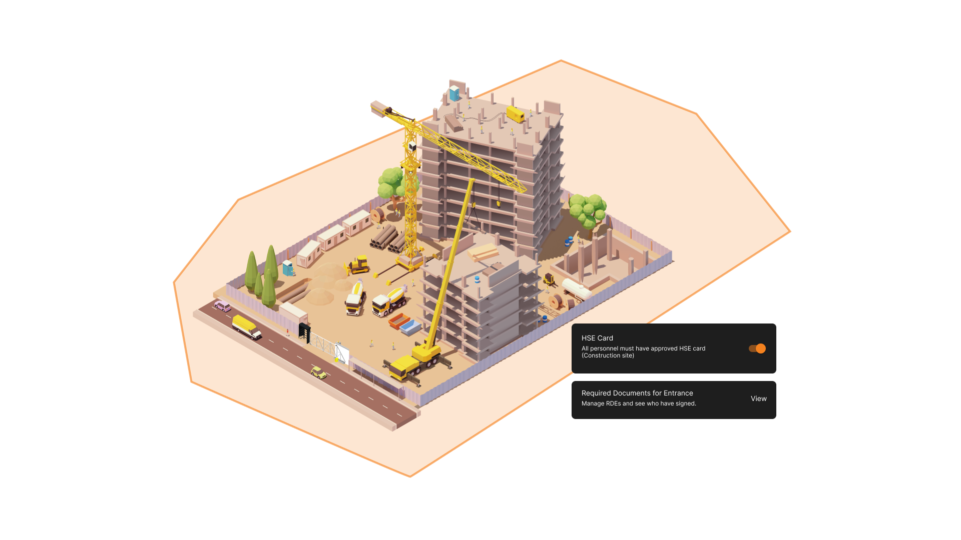 A construction site illustrated with requirements you need to enter